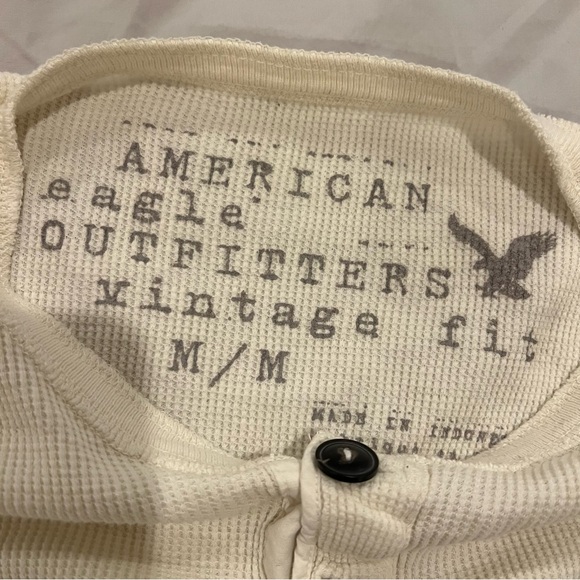 American Eagle Shirt Mens Medium White Thermal Waffle Knit Henley Vintage Fit - Picture 5 of 8